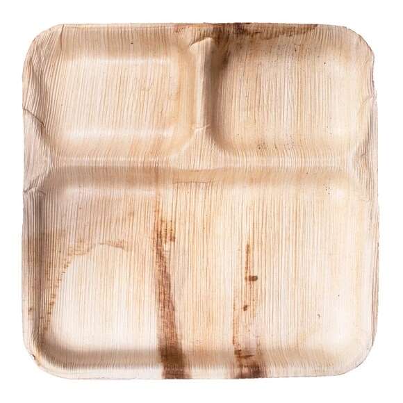 VerTerra Dinnerware VerTerra 02-25-03C 9-inch Eco-Friendly Square 3-Compartment Palm Leaf Plate, 250/CS