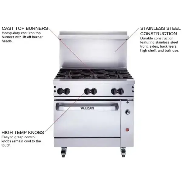 Vulcan 36S-6BP, 36-Inch Gas Restaurant Range