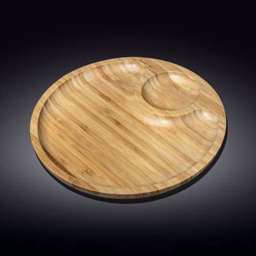 Wilmax WL-771043/A 10-Inch Round 2-Section Food Serving Bamboo Platter, 36/CS