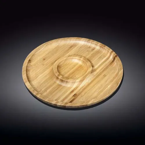 Wilmax WL-771046/A 8-Inch Round 2-Section Food Serving Bamboo Platter, 48/CS