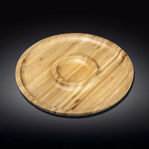 Wilmax WL-771048/A 12-Inch Round 2-Section Food Serving Bamboo Platter, 24/CS