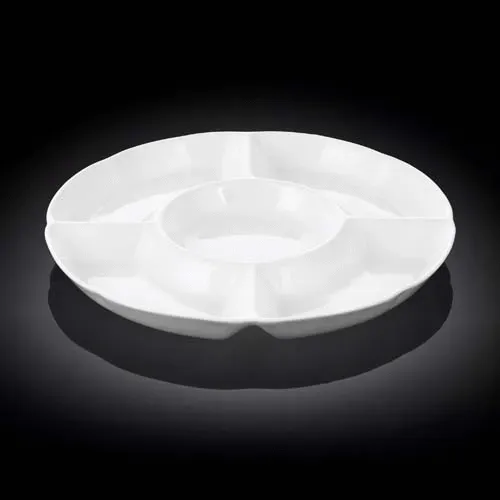 Wilmax WL-992019/A 10-Inch Round White Porcelain Divided Dish, 24/CS