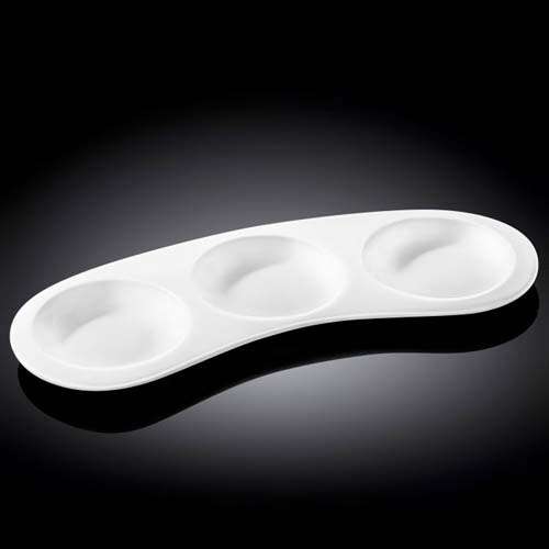 Wilmax WL-992669/A 9.5x3.5-Inch White Porcelain 3-Compartment Tray, 48/CS