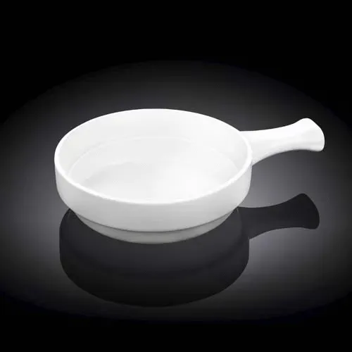 Wilmax WL-997013/A 6-Inch Round White Porcelain Baking Dish with Handle, 36/CS