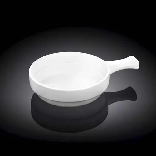Wilmax WL-997014/A 5-Inch Round White Porcelain Baking Dish with Handle, 36/CS