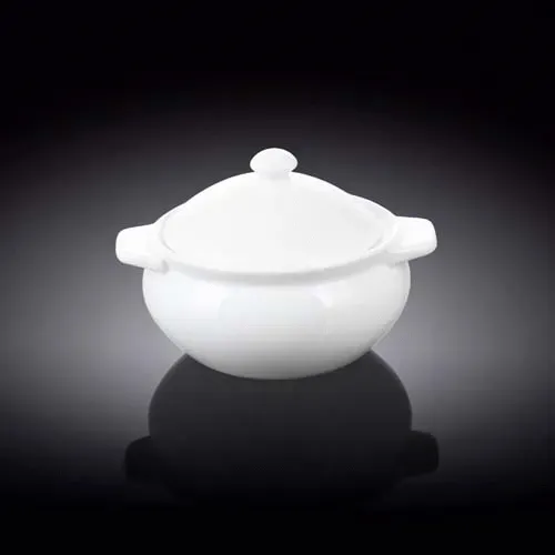 Wilmax WL-997016/A 19 Oz White Porcelain Baking Pot with Lid, 144/CS (Discontinued)