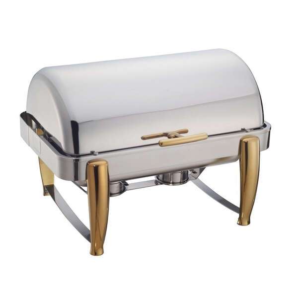 - 101A, 8-Quart Full Size Virtuoso Oblong Roll Top Chafer with Gold Accents