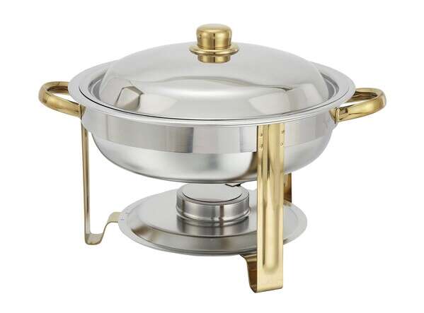 - 203, 4-Quart Gold-Accented Stainless Steel Oval Chafer