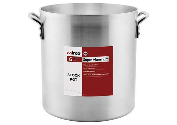 Winco AXHH-120H, 120-Quart Aluminum Stock Pot with 4 Handles and 6 mm,.25" Thick Reinforced Bottom, NSF (Discontinued)