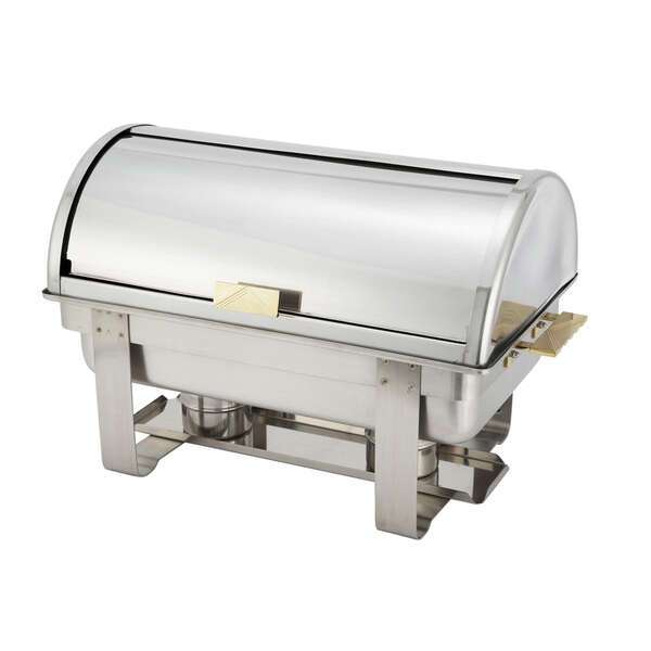 - C-5080, 8-Quart Dallas Gold-Accented Stainless Steel Chafer with Roll Top