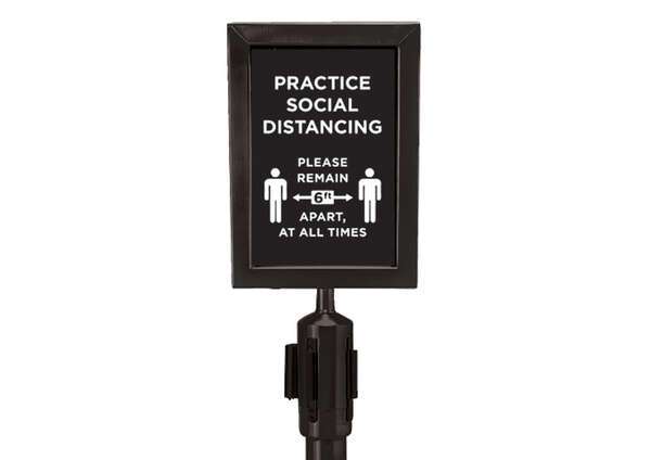 Winco CGS-SETA 2-Piece Black Stanchion Set w/Social Distancing Sign, EA (Discontinued)