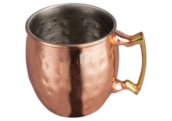 Winco CMM-2H, 2-Ounce Hammered Moscow Mule Mug, with Brass Handle, Copper-Plated (Discontinued)