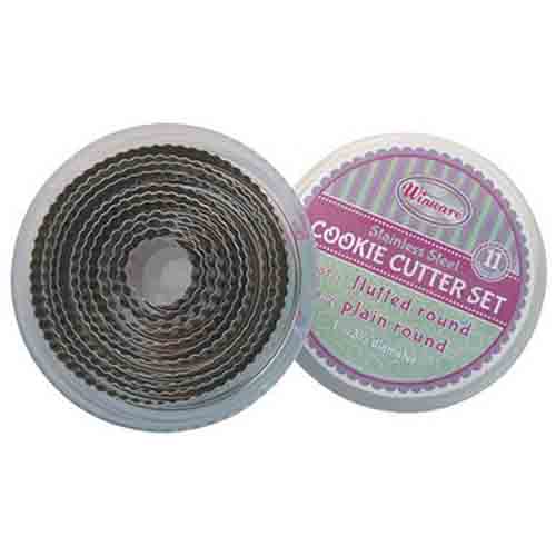 - CST-1, Fluted Round Stainless Steel Cookie Cutters, 11-Piece Set, 1-Inch to 3.5-Inch Diameter