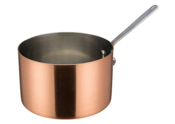 Winco DCWA-206C, 5-Inch Dia Stainless Steel Mini Sauce Pan with Long Handle, Copper Plated (Discontinued)