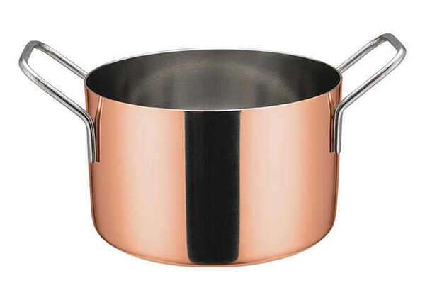 - DCWE-205C, 4.75-Inch Dia Stainless Steel Mini Casserole Pot, 2 Handles, Copper Plated