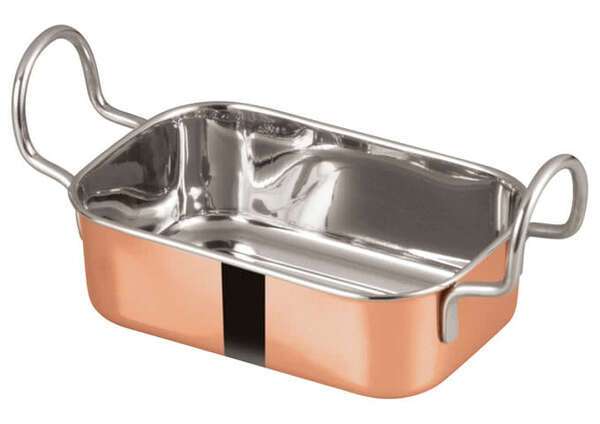 Winco DDSB-204C, 5.75x3.75-Inch Stainless Steel Rectangular Mini Roasting Pan, 2 Handles, Copper Plated (Discontinued)