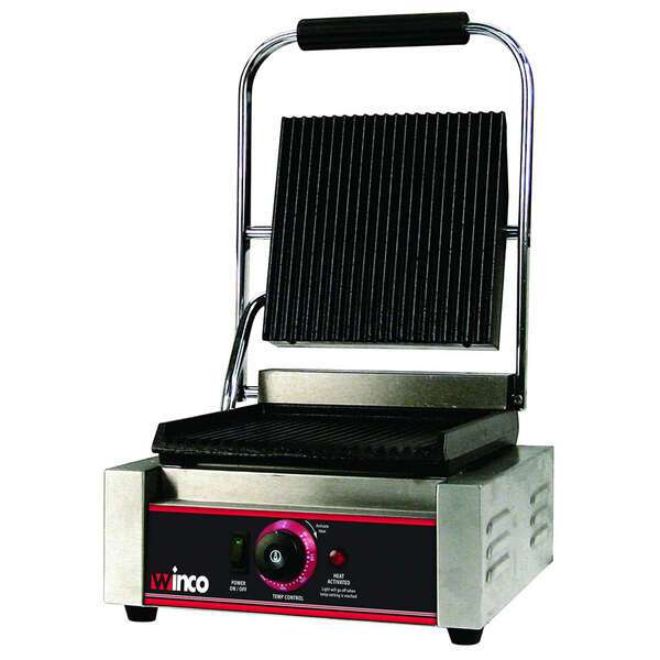 Winco EPG-1, Electric Panini Forte Italian Style Grill with Single 14-Inch Ribbed Plate (Discontinued)
