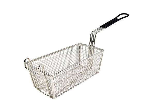 - FB-05, 11-Inch Stainless Steel Fry Basket, Coated Handle, Black, NSF