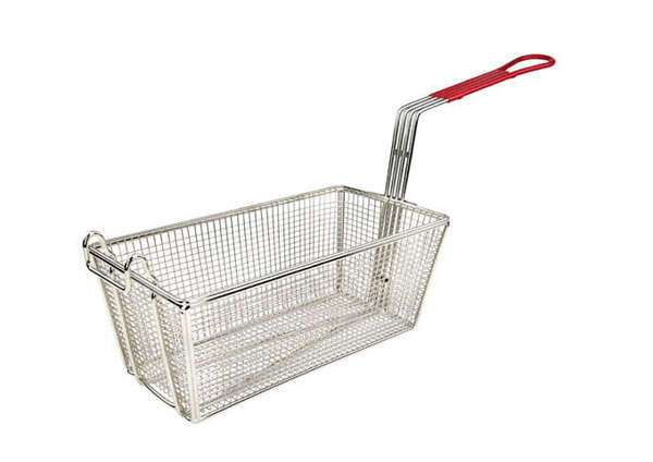 - FB-25, 12.8-Inch Stainless Steel Fry Basket, Coated Handle, Red, NSF