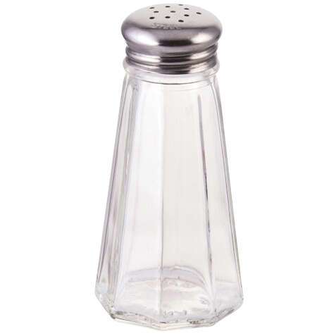 - G-117, 3-Ounce Glass Shaker with Mushroom-Shaped Stainless Steel Top, 1 Dozen