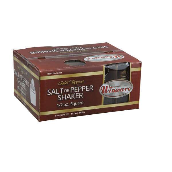 Winco G-301, 0.5-Ounce Square Glass Salt and Pepper Shaker with Bullet-Shaped Brass Top, 1 DZ (Discontinued)