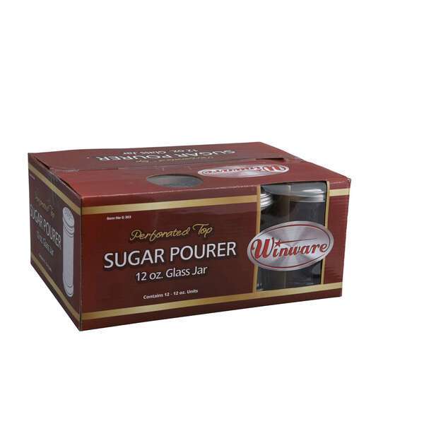Winco G-303, 12-Ounce Glass Sugar Pourer with Perforated Stainless Steel Top, 1 DZ (Discontinued)