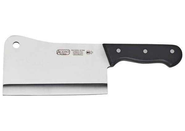 - KFP-72, 7-Inch Acero Cleaver with Hanging Hole, POM Handle, Black, NSF