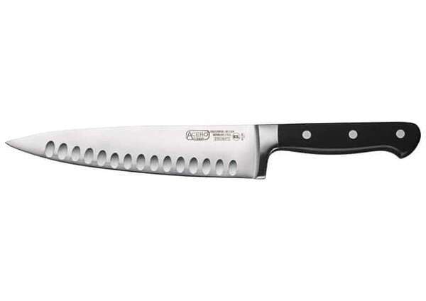 - KFP-84, 8-Inch Acero Chef's Knife, Hollow Ground, POM Handle, Black, NSF