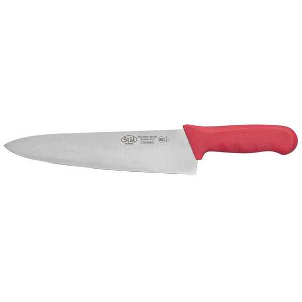 - KWP-100R, 10-Inch Stal High Carbon Steel Chef's Knife, Polypropylene Handle, Red, NSF