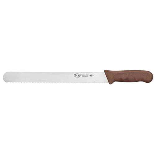 - KWP-121N, 12-Inch Stal High Carbon Steel Bread Knife, Polypropylene Handle, Brown, NSF