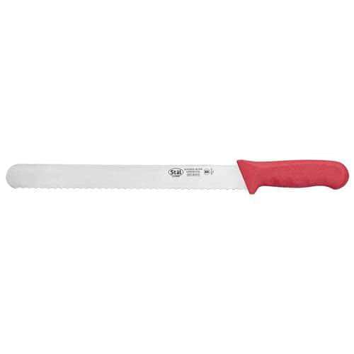 - KWP-121R, 12-Inch Stal High Carbon Steel Bread Knife, Polypropylene Handle, Red, NSF