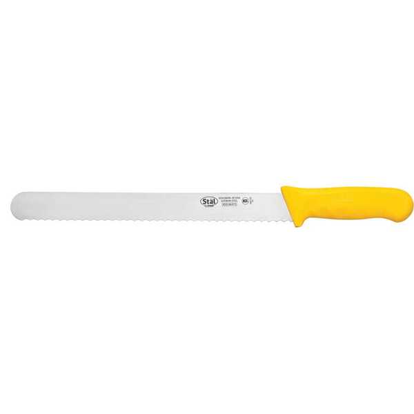- KWP-121Y, 12-Inch Stal High Carbon Steel Bread Knife, Polypropylene Handle, Yellow, NSF