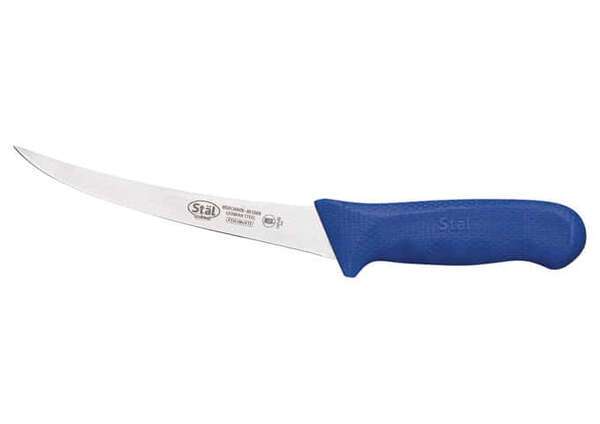 - KWP-60U, 6-Inch Stal High Carbon Steel Flexible Curved Boning Knife, Polypropylene Handle, Blue, NSF