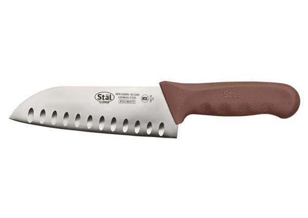 - KWP-70N, 7-Inch Stal High Carbon Steel Santoku Knife, Polypropylene Handle, Brown, NSF
