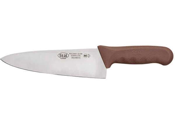 - KWP-80N, 8-Inch Stal High Carbon Steel Chefs Knife, Polypropylene Handle, Brown, NSF