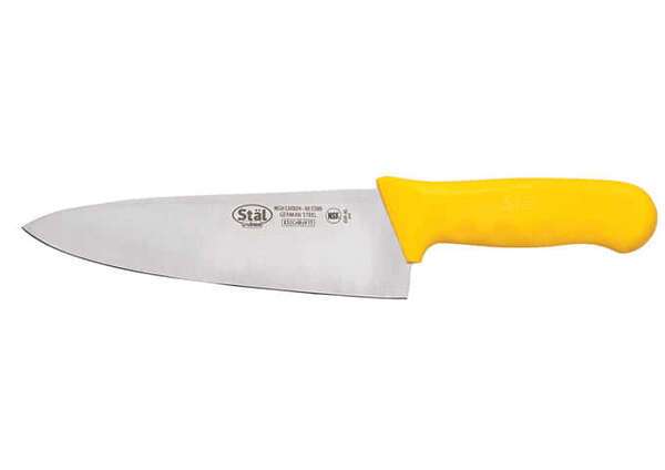 - KWP-80Y, 8-Inch Stal High Carbon Steel Chefs Knife, Polypropylene Handle, Yellow, NSF