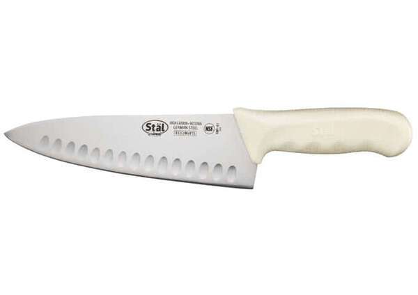 - KWP-81, 8-Inch Stal High Carbon Steel Chefs Knife, Polypropylene Handle, White, NSF