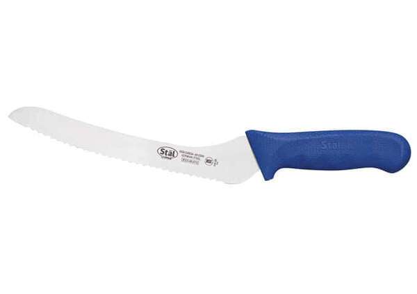 - KWP-92U, 9-Inch Stal High Carbon Steel Offset Bread Knife, Polypropylene Handle, Blue, NSF