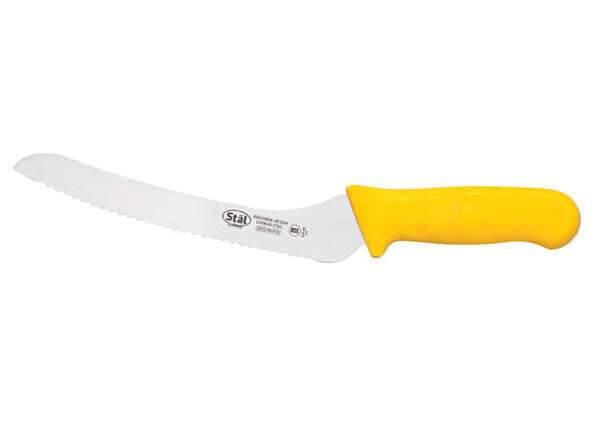 - KWP-92Y, 9-Inch Stal High Carbon Steel Offset Bread Knife, Polypropylene Handle, Yellow, NSF