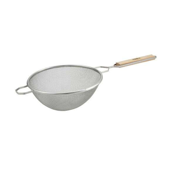 - MS2K-10D, 10.5-Inch Double Fine Mesh Strainer with Flat Wooden Handle