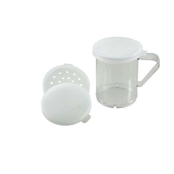 Winco PDG-10, 10-Ounce Polycarbonate Dredge with Handle and 3 Snap-on Lids