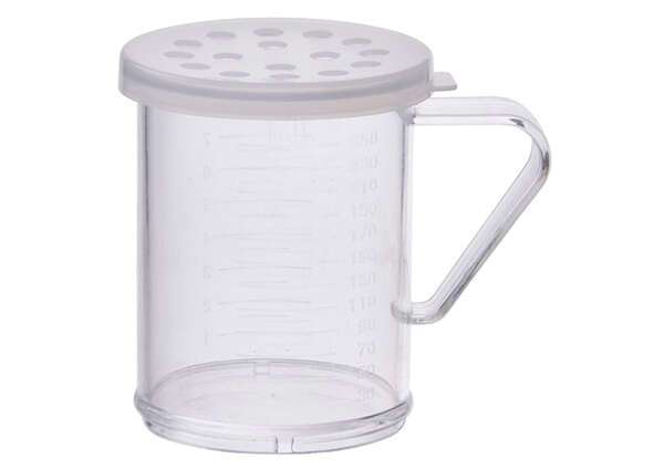 - PDG-10CXL, 10oz Dredge with Clear Snap-on Lid, Extra Large Hole