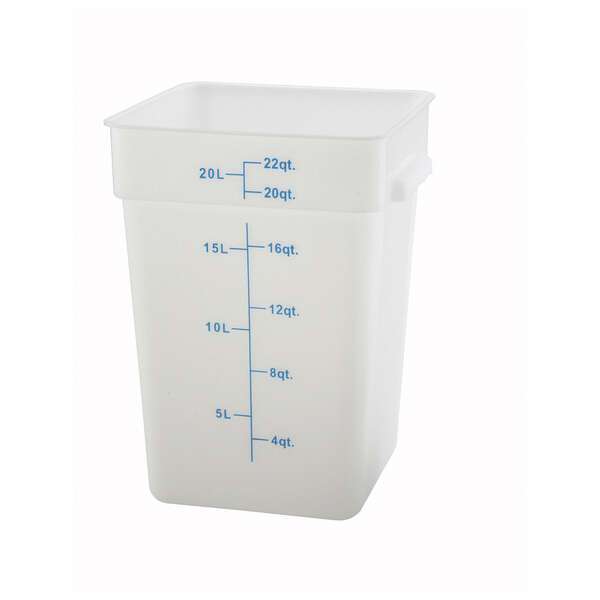 Winco PESC-22, 22-Quart White Square Polyethylene Food Storage Container, NSF
