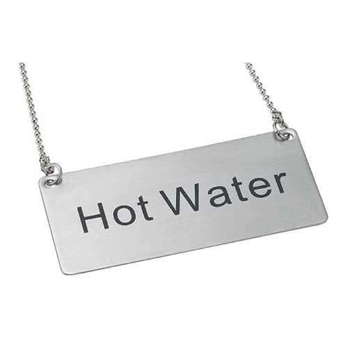 - SGN-204, Stainless Steel Chain Sign "Hot Water"