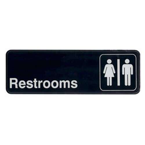 - SGN-313, 9x3-inch 'Restrooms' Black Information Sign