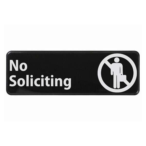 - SGN-336, 9x3-Inch Black Plastic "No Soliciting" Information Sign