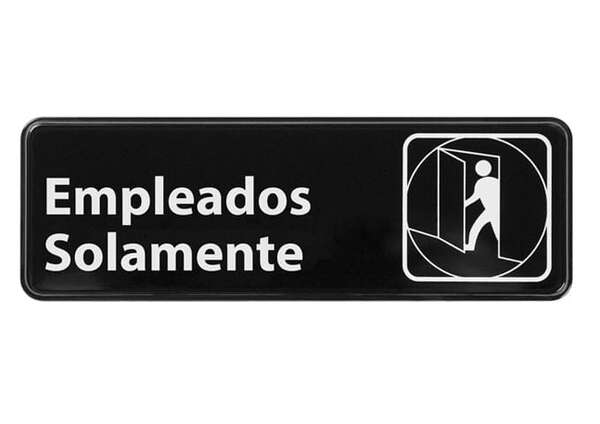 - SGN-361 9x3-inch 'Employees Only' Black Information Sign, Spanish