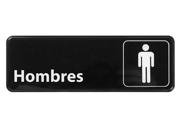 - SGN-368 9x3-inch 'Men' Black Information Sign, Spanish
