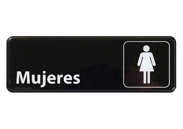 - SGN-369 9x3-inch 'Women' Black Information Sign, Spanish