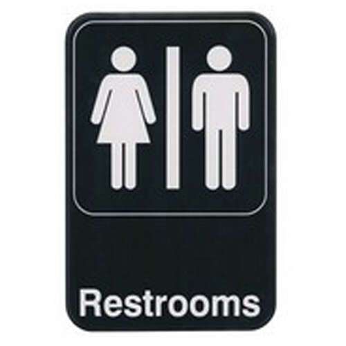- SGN-603, 6x9-inch 'Restrooms' Black Information Sign